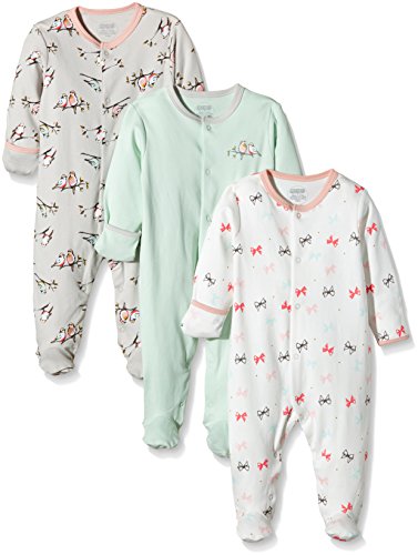 Mamas and Papas Baby-Girls 3 Pack All In One Birds Bodysuit, Multicoloured (Grey), 9-12 Months (Manufacturer Size:9-12)