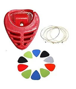 Mustang Guitar Pick Holder with 10 Picks & 1 Guitar Strings Set (compatible with upto 39 inch Guitar) Combo