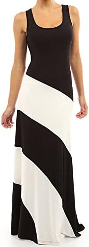 Women's Summer Long Maxi Dress Striped High Waist Sleeveless Beach Wear Evening Party Black S