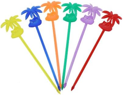 IMS Party 301111 Cocktail Sticks with Palm Tree Design 200 mm Box of 50 in Assorted Transparent Colours