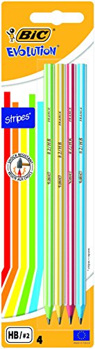 BIC Bleistift Evolution (Stripes 646 HB, Blister à) 4 Stück, farbig sortiert