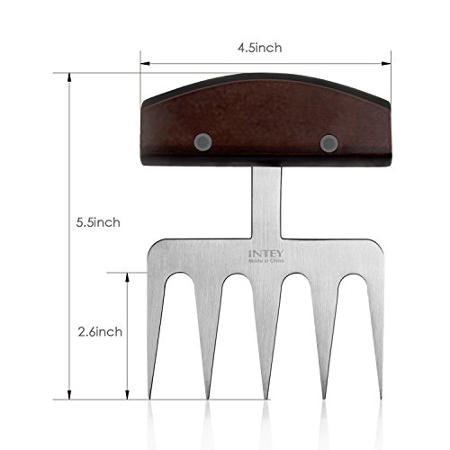 INTEY Edelstahl Pulled Pork Krallen 2-teilig Fleischkrallen BBQ Meat Claws mit Holzgriffen als Schneidhilfe für Grill, 1 Paar - 2