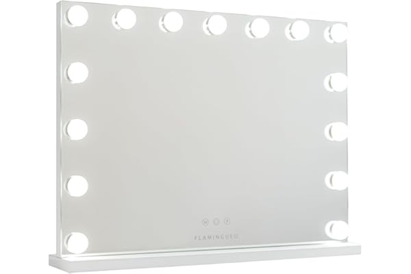 Flamingueo Espejo Maquillaje con Luz - 15 LED - 3 Modos de Luz - Intensidad Ajustable - Control Táctil - Vanity Mirror - Blanco - 58x12x43cm