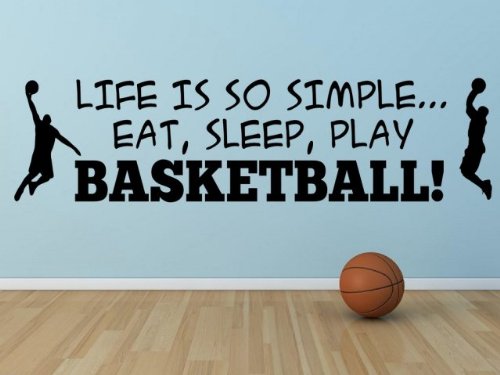 'Life is so simple... Eat, sleep, play basketball !' - Large Vinyl Wall Sticker (Medium: 40cm x 150cm / 16 x 59) by Broomsticker