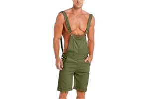 Oanviso Salopette Corta in Denim da Uomo Tinta Unita/Foro Strappato Jumpsuit con Cinturino Regolabile Multi-Tasche Casual Jeans Comodo Salopette Classico Vintage Abiti da Lavoro