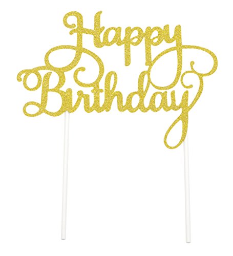 PuTwo Handgefertigte 1 Count Happy Birthday Kuchen Dekorieren Geburtstagskuchen Topper - Gold