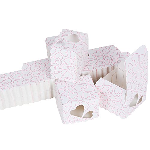 100 Stk. Bonboniere 5x5x5 cm (mit 100 Stk. SeidenBänder) Taufe Kartonage Geschenkboxen Hochzeit Pralinenschachtel Geschenkverpackung Süße Gastgeschenk süßigkeiten Weihnachten (Pink) - 6
