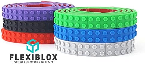 5x 1m Rolls - LEGO Compatible Toy Block Tape. PLUS 1x FREE ROLL (Hurry While Stock Lasts!) (Blue Red Green Black Grey)