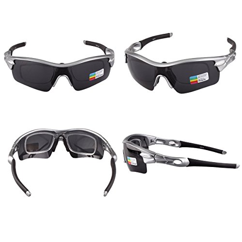 Unisex Radbrille Sportbrille Sonnenbrille, UV-Schutz, 5 Wechselgläser inkl. Schwarze polarisierte Linse, für Outdooraktivitäten wie Radfahren Laufen Klettern usw. - 2