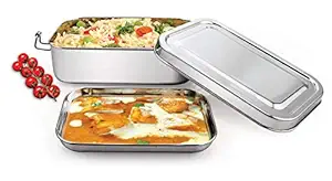 Stainless Steel Lunch Box for School,Office - Food Grade and Leak Proof Tiffin, Rectangular Shape (Medium) (Single Decker (1 Tier))