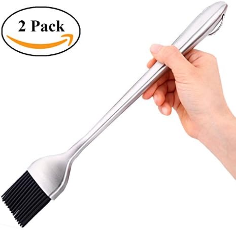 2 Set of Silicone Basting Pastry Brush with 12” Stainless Steel Handle by Sunkuka-Great for the BBQ/Grilling/Baking