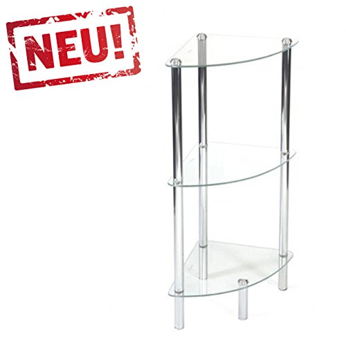 Badregal, Eckregal, Standregal Glasregal mit 3 Glasablagen - (HxBxT) 74 x 28 x 28cm