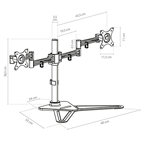 eSmart Germany Doppelarm-TV-/Monitor-Tischständer 25 – 76 cm (10 – 30 Zoll) neigbar VESA 75 x 75 bis 100 x 100 neigbar + schwenkbar + drehbar + Pivot-Funktion Schwarz Montagelöcher am TV max. 100 x 100 mm (Breite x Höhe) - 3