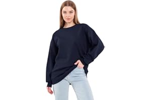 COMEOR Sweatshirt Damen Bequemer Oversize Pullover aus Baumwolle, Langarmshirt als Basic Pulli ohne Kapuze Regular Fit