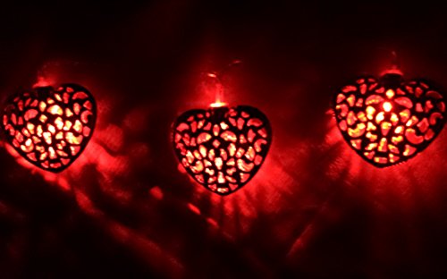 LED-Lichtshop® 1 Stück 3m länge 20er LED-Lichterkette rote Metall-Herzen, batteriebetrieben mit Schalter. Hochwertige Deko Lichterkette für Innen von LED-Lichtshop. - 5