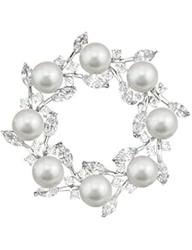 QUKE Silber-Ton künstliche Perle Klar österreichische Swarovski Element-Kristall Brosche und Anstecknadel