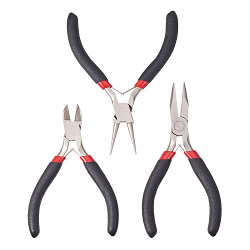 PandaHall - Lot de 1 Set Bijoux Pinces Ensembles, Ferronickel, Coupe Laterale, du Nez et de la Chaine Pince Ronde, Noir, 11-12,5cm