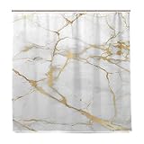 Maschinenwaschbar Wamika Luxus Marmor Stone Gold Weiß Badezimmer Duschvorhang Liner Home Decor Durable Fabric Schimmelresistent Wasserdicht Bad Badewanne Vorhang Tuch mit 12 Haken 183,0 cm x 183,0 cm