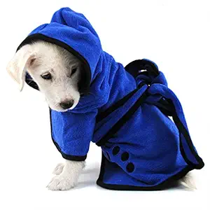 Wallfire Pet Dog Hooded Bathrobe Bath Towel Coat, Super Absorbent Microfiber Pet Bathrobe Fast Drying Towel with Belt for Dogs Puppy Cats M