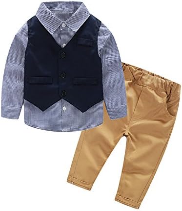 MissChild Baby Boy Wedding Waistcoat + Shirt + Trousers,Formal Outfits Clothes Blue 100