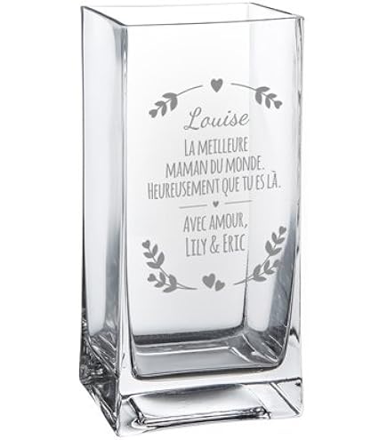 Vase Gravé Personnalisé Casa Vivente - Cadeau Mariage Avec Noms Et Date, Motif Anneaux, Verre