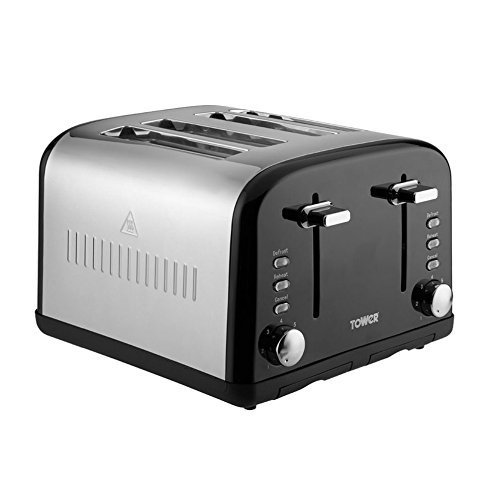 BLACK Tower Stylish Kitchen Set - Rapid Boil Jug Kettle, 3000 W, 1.7 Litre, Stainless Steel, Black DIGITAL Microwave, 800 W, 20 L and a a Black Silver 4 Slice Toaster