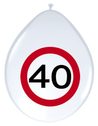 8 bedruckte Luftballons Zahl 40 Verkehrsschild Geburtstags Dekoration