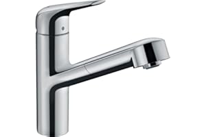 hansgrohe Focus M42 - Mitigeur de cuisine avec douchette extractible, 1 jet, Robinet avec hauteur sous bec 150 mm, Robinetterie avec bec pivotant et extensible, Chromé