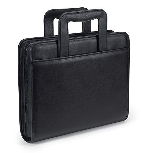 Samsill Professional Padfolio / Portfolio with Zippered Closure Case, 2 Inch Removable Round Ring Binder, Retractable Handles, Interior 10.1” Tablet Sleeve, Black