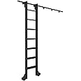 DTDMY Rolling Library Ladder Hardware Kit, Sliding Full Set Track with Floor Roller Wheels (No Ladder), Black Steel Round Tube Mobile Tracks, 10ft/300cm kit