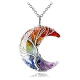 Xiannvxi 7 Chakra Crystal Necklaces For Women Chakra Necklaces Moon Tree Of Life Pendant Wire Wrapped Natural Resin Reiki Spiritual Necklaces Jewellery Mothers Day Gifts