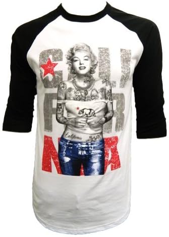Cali fornia Tattooed Marilyn Monroe Half-Sleeve Baseball Shirt - Black - 2XLarge - 2X-Large