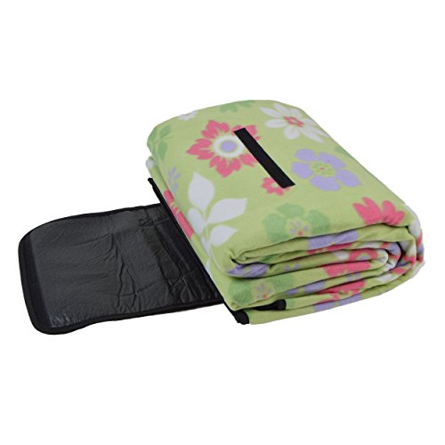 XXL Picknickdecke 200 x 200cm, wärmeisolierende Camping-decke, wasserdicht und zusammenfaltbar, mit Tragegriff von Ocean5, Farbe: grün – Blumen - 3