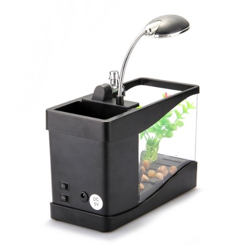Mini Multi Funci  n Pez Pecera Acuario LED Portal  pices Escritorio Color Negro