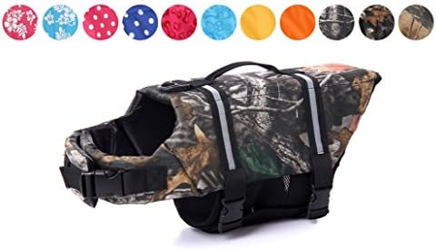 FishBabe Dog Life Jacket Vest Safety Clothes Collar Harness Saver Pet Swimming Preserver Reflective Strip Swimwear DarkCamo Small