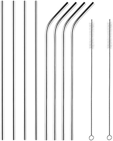 Reusable Metal Straws, Set of 8 Stainless Steel Drinking Straws + 2 Straw Brush + 1 Straw Pouch for 30oz 20oz Tumblers, Cocktail, Yeti, Smoothie, Milkshake