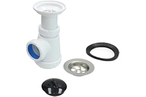 Fontastock FSKFSI004 sifón tipo botella corto extensible 1-1/4" 32/40 con salida horizontal y rejilla de desagüe y tapón incluidos