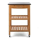 Klarstein Tennessee Servierwagen • Küchenwagen • Rollwagen • 3 Etagen • 2 Ablageflächen • herausnehmbare Schublade • schwarze Granitarbeitsfläche • sichere Feststellbremsen • Bambusholz • braun - 4