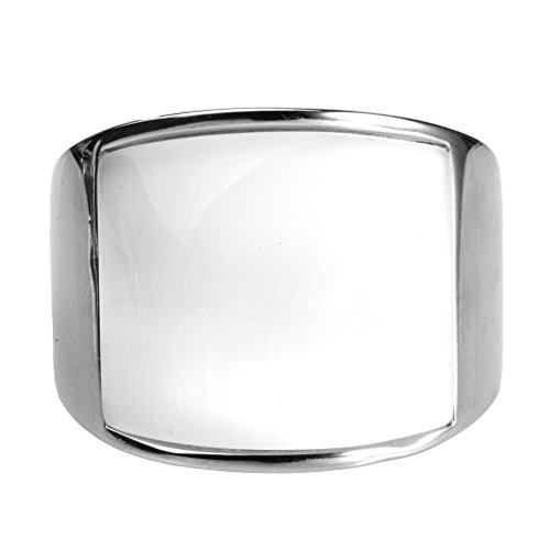 HIJONES Joyería Hombres Mujeres Mosaico Ojo de gato Piedra Acero inoxidable Ópalo Anillos, Amplio, Plata y blanco, Talla 19