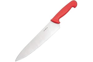 Hygiplas Chefs Knife 25 cm/10 inch Blade, Red, Colour-Coded Cooks Knife - Red for Raw Meats, Weight: 200 g, Knife Length: 385 mm, Dishwasher Safe, Rockwell Hardness 52-57 degree , C886