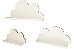 MOLILAND Scaffale a nuvola per cameretta dei bambini, set da 3 pezzi, mensola da parete per cameretta dei bambini, colore bianco, mensola in legno in stile scandinavo, decorazione da parete con kit di