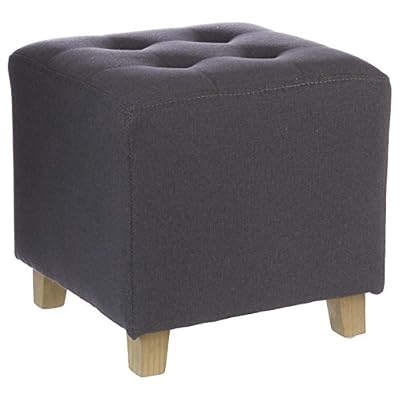 Atmosphera Tabouret Pouf carré - LIN et COTON - coloris GRIS Souris