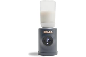 BÉABA - Milk Nomad - Chauffe-Biberon Nomade Ultra-Rapide sur Batterie – Chauffe en -3 min, Température Réglable (21-49°C), Mélangeur Antigrumeaux Breveté, USB-C, Compact & Compatible Biberons