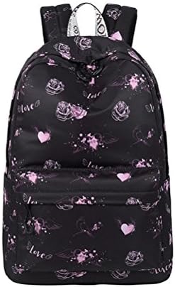 Winnerbag New Waterproof Fabric Women Backpack Flowers Pattern Printing High Quality Girls College Daily Knapsack Black 15 Inches