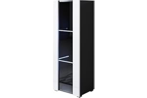 ‎MB MUEBLES BONITOS MB Muebles Bonitos | Vitrinenschrank Luke V2 | Breite 40 x Höhe 128 x Tiefe 29 cm | Glänzendes Melamin | Mit Standardfüße | Schwarz und Weiß