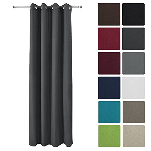 Beautissu® Thermovorhang Amelie 140x245 cm Ösen-Schal Vorhang blickdicht & Verdunkelung - Gardine in Anthrazit-Grau