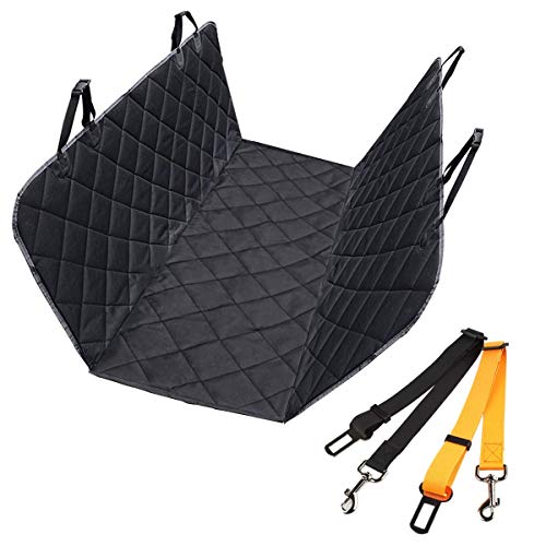 morpilot Cubierta Asiento Coche Perro, Cubierta Asiento Coche Universal Ipermeable Anti-Deslizante para Protector de Mascotas y Asiente de Coche + 2pcs Coche de Cinturón de Seguridad
