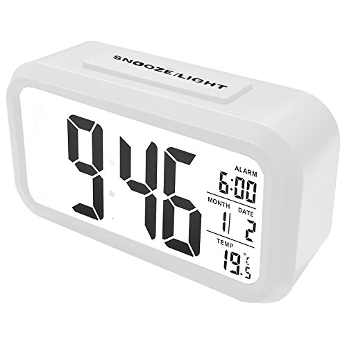 Digital Wecker Reisewecker Digitaluhr großem LED Display Lichtsensor Datumsanzeige snozze Temperaturanzeige Farbe Weiß