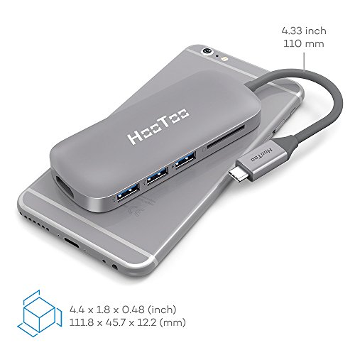 HooToo USB-C Hub Type-C Hub mit drei USB 3.0 Anschlüssen, HDMI, SD-Kartenleser (Stromversorgung für type-c Aufladung, Plug und Play, Aluminiumlegierung) für 2016 Macbook und Chromebook Pixel, Space Grau - 6
