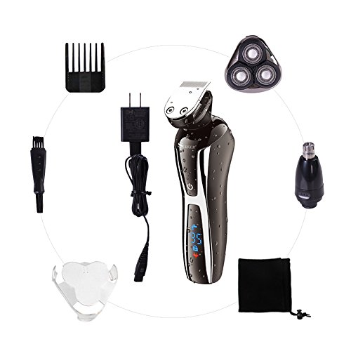 SURKER RSCW-9588 Wet & Dry Rotary 3-D Schwimmkopf, 3 in 1 Rasier- und Trimmset, GS oder UL Adapter mit USB Connect Ganzkörper IPX5 Wasserdichte Rasierer, Niedrige Geräusche Wiederaufladbare Haare Timmer, Nasen- / Ohr Haarschneider, Rasierer mit Deluxe Travel Beutel Schwarz - 7